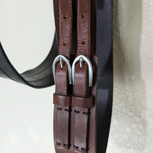 Thick black and silver belt and warm brown belt with interesting buckles - Picture 3 of 5